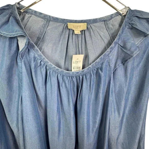 NWT Loft Outlet Chambray Lyocell Peasant Top Ruffles Flowy Soft Women's Large - Picture 7 of 11